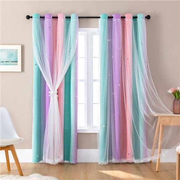 Curtains for Girls Bedroom Decor, Rainbow Curtains for Kids Room Decor, - Picture 1 of 7
